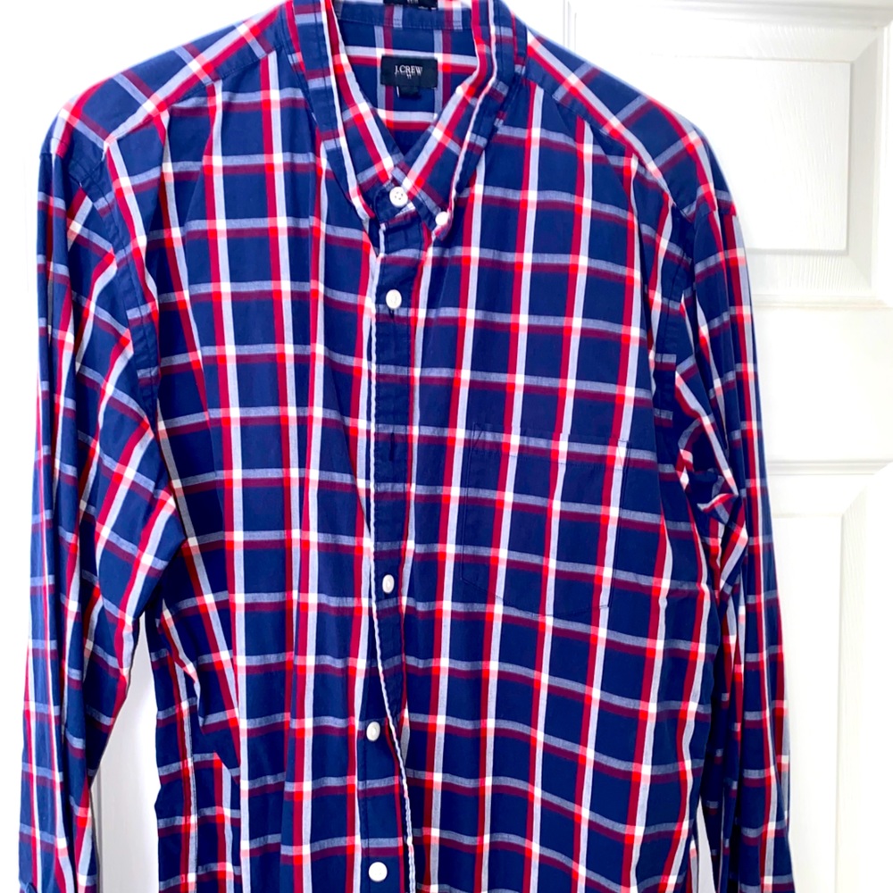 J. Crew Navy, Red & White Plaid Button-Down Shirt